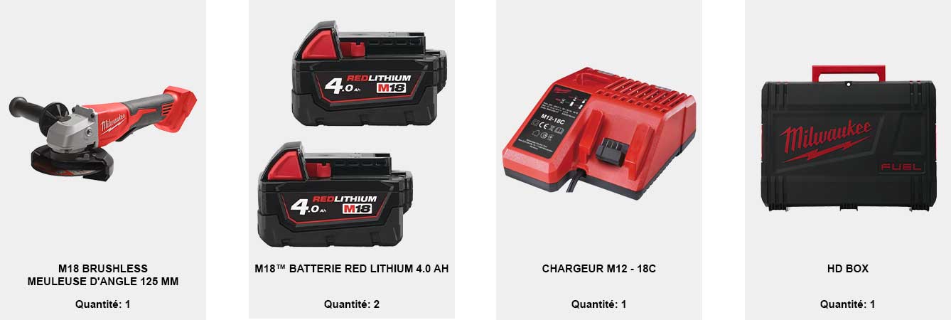 COFFRET MEULEUSE D'ANGLE 125 MM MILWAUKEE M18 BLSAG125XPD-402X - COFFRET