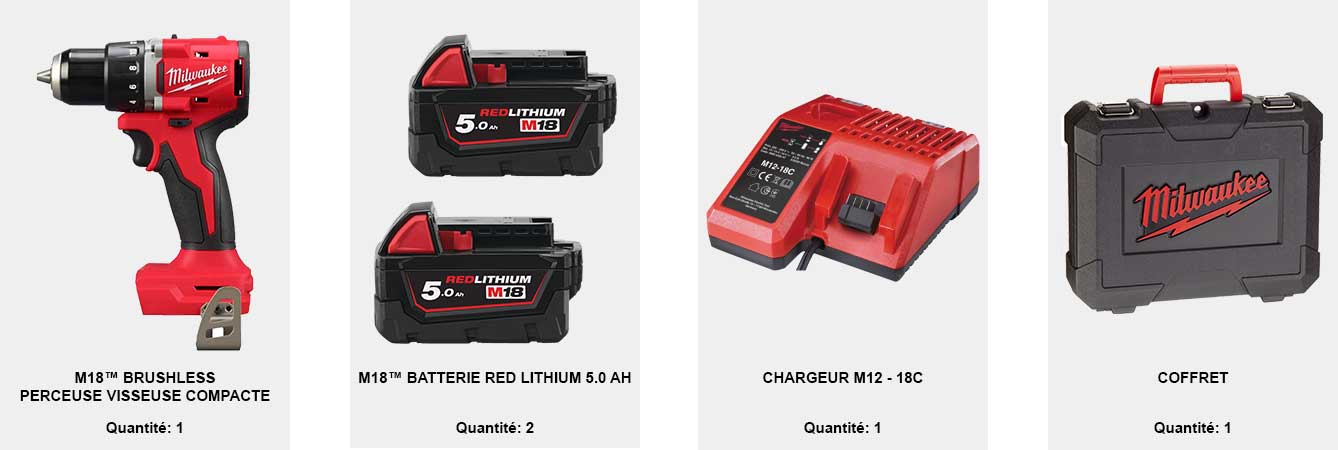 COFFRET PERCEUSE VISSEUSE MILWAUKEE M18 BLDDRC-502C - PACK