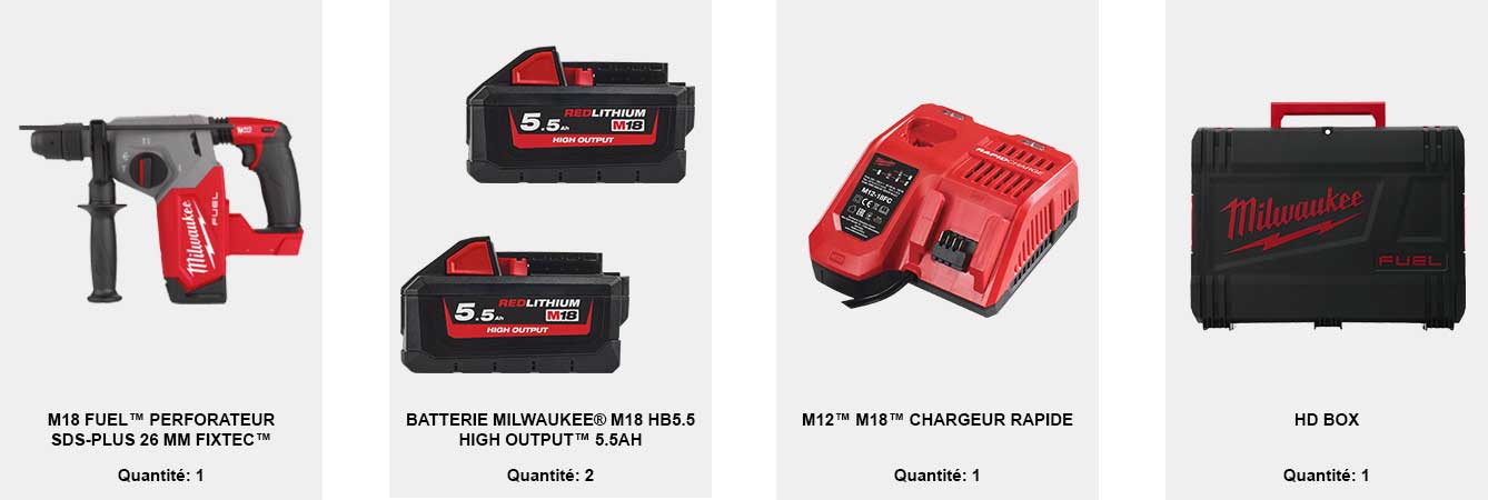 PERFORATEUR SDS-PLUS 26 MM MILWAUKEE M18 FHX-552X - PACK